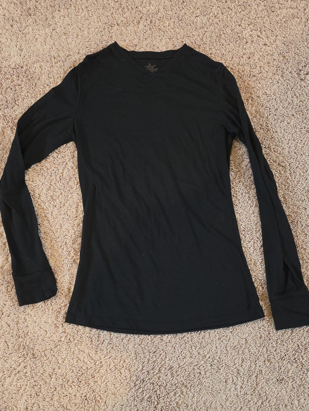 Cuddl Duds Black Long Sleeve High V-neck Tee